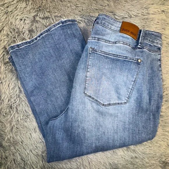 Judy Blue Wide Leg Cropped Jeans Women's 24W Light Wash Braided Detail High Rise - Picture 14 of 15